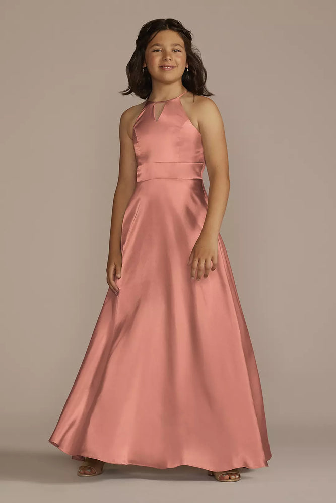 Charmeuse High-Neck Junior Bridesmaid Dress - Orange