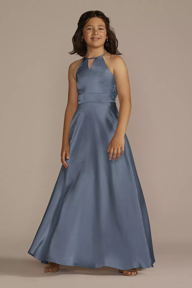 Charmeuse High-Neck Junior Bridesmaid Dress - Blue