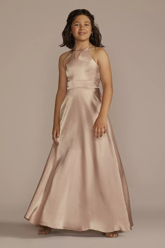 Charmeuse High-Neck Junior Bridesmaid Dress - Beige