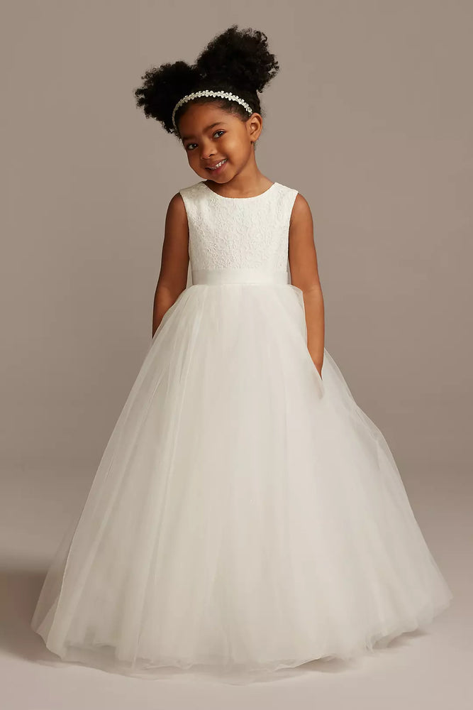 Ball Gown Flower Girl Dress with Heart Cutout - Ivory