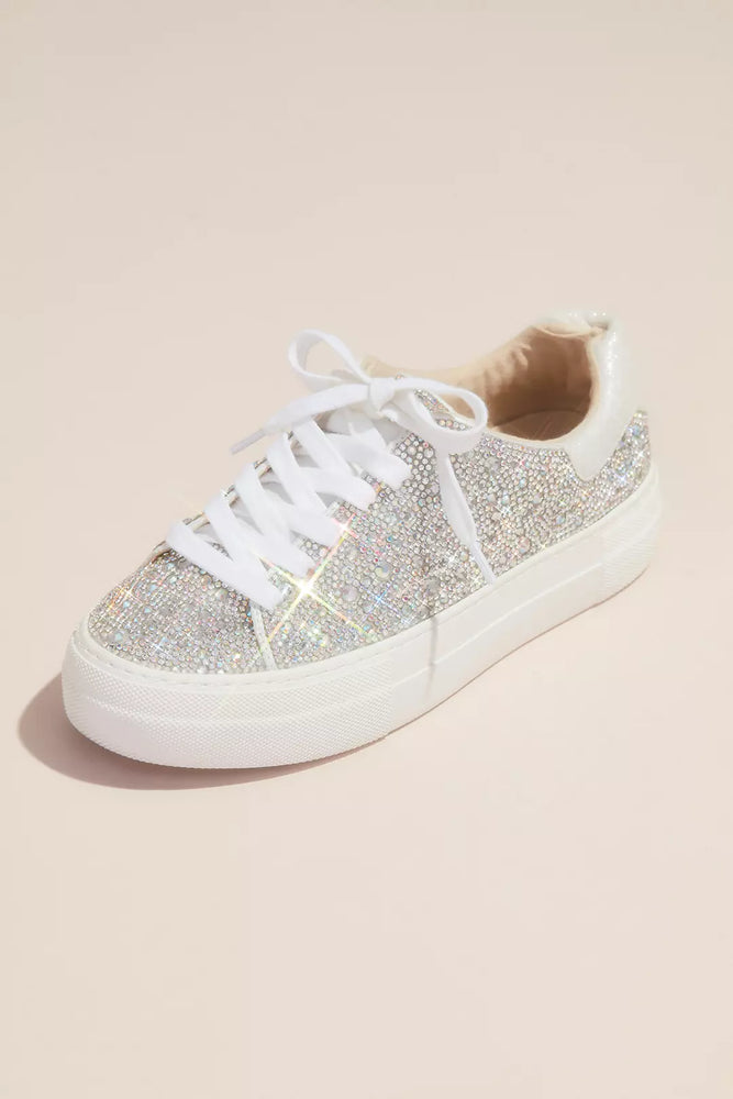 Sparkly Crystal Platform Sneakers - Grey