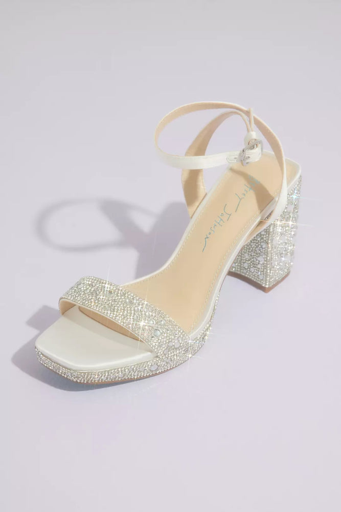 Crystal Embellished Block Heel Platform Sandals - Ivory