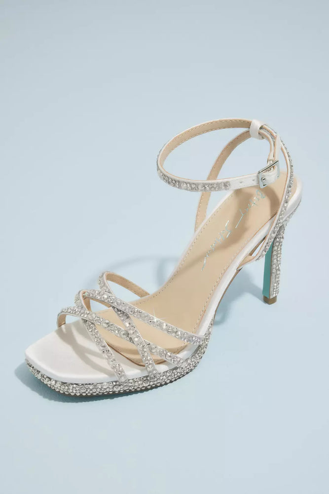 Strappy Crystal Micro-Platform Stiletto Heels - Ivory