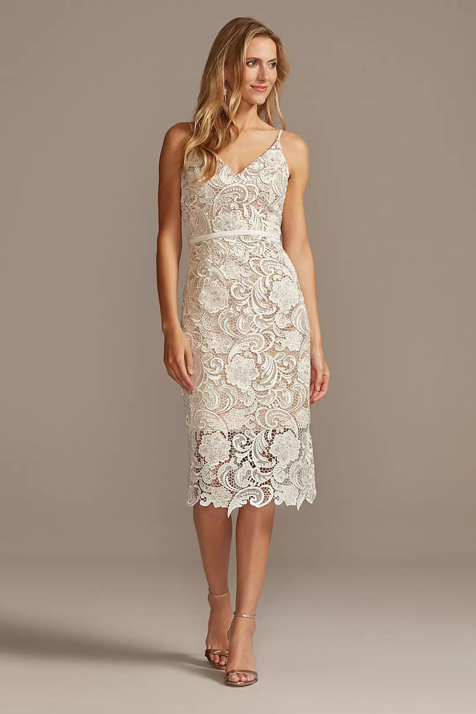 Crochet Lace Overlay Midi Dress - Ivory