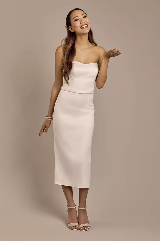 Strapless Sweetheart Sheath Midi Dress with Bow - Ivory