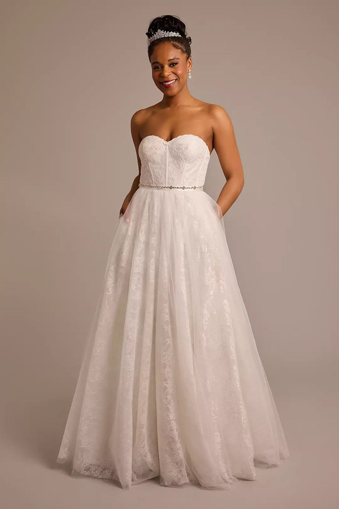 Strapless Lace and Tulle Corset Wedding Dress - Ivory