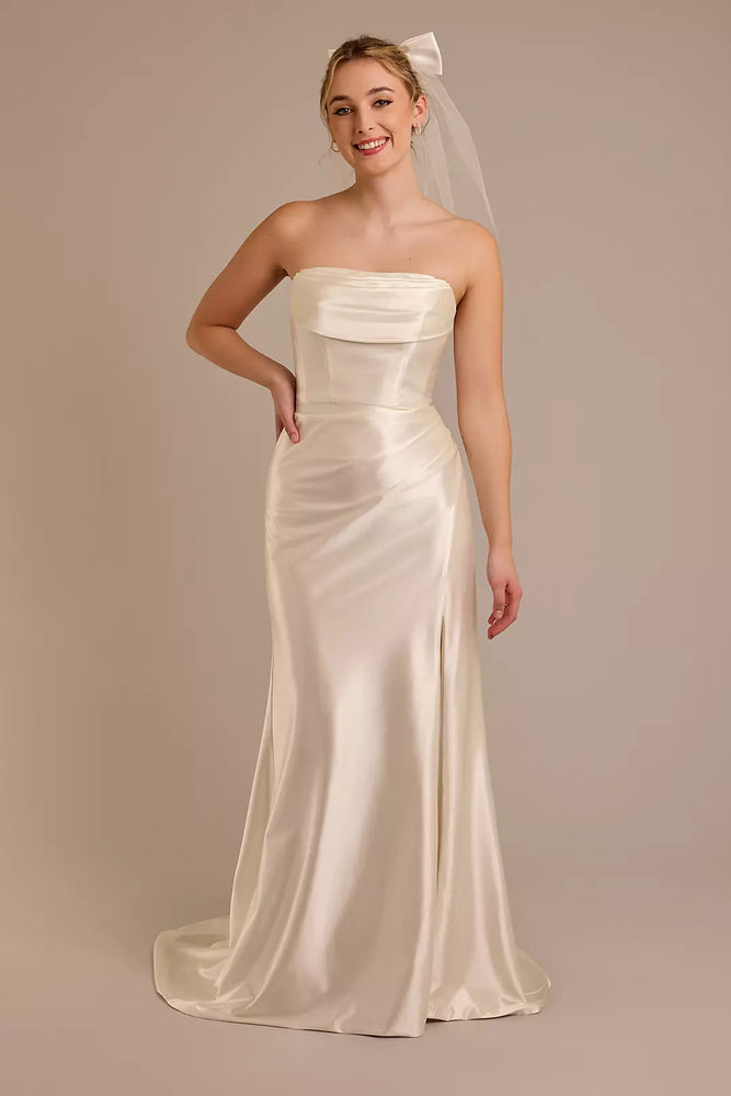 Strapless Sculpting Satin Mermaid Wedding Dress - Ivory