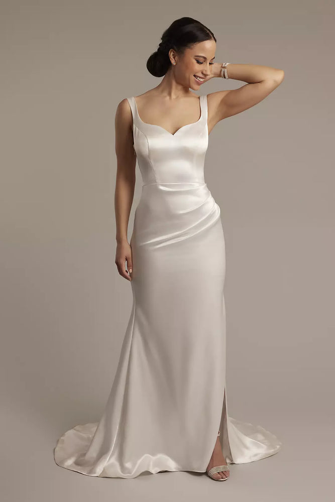 Luxe Charmeuse Tank Wedding Dress with Cowl Back - Ivory