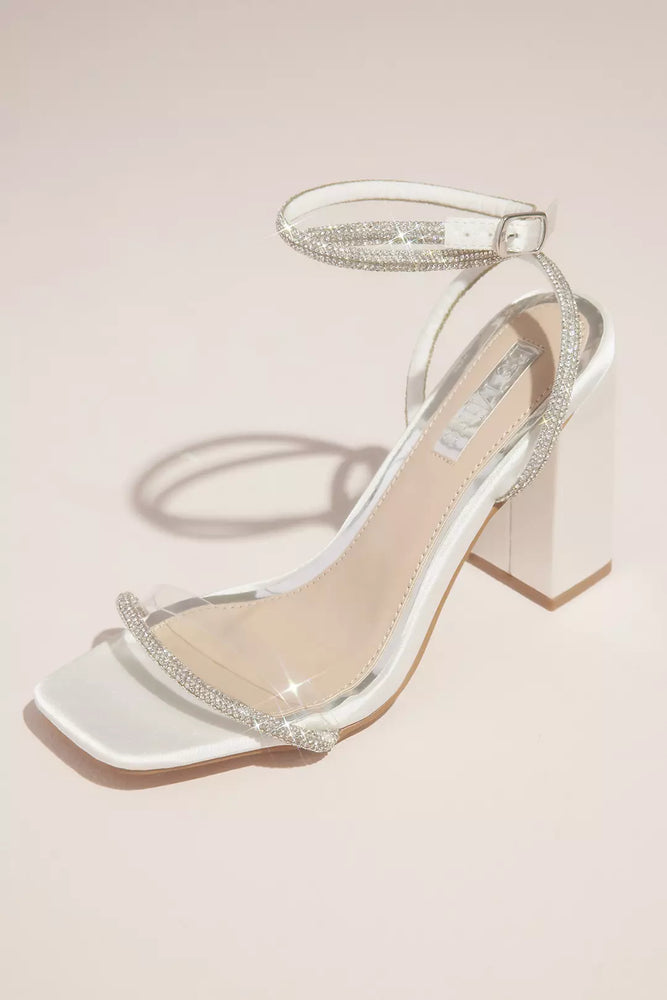 Crystal Embellished Wrap Block Heel Sandals - Ivory