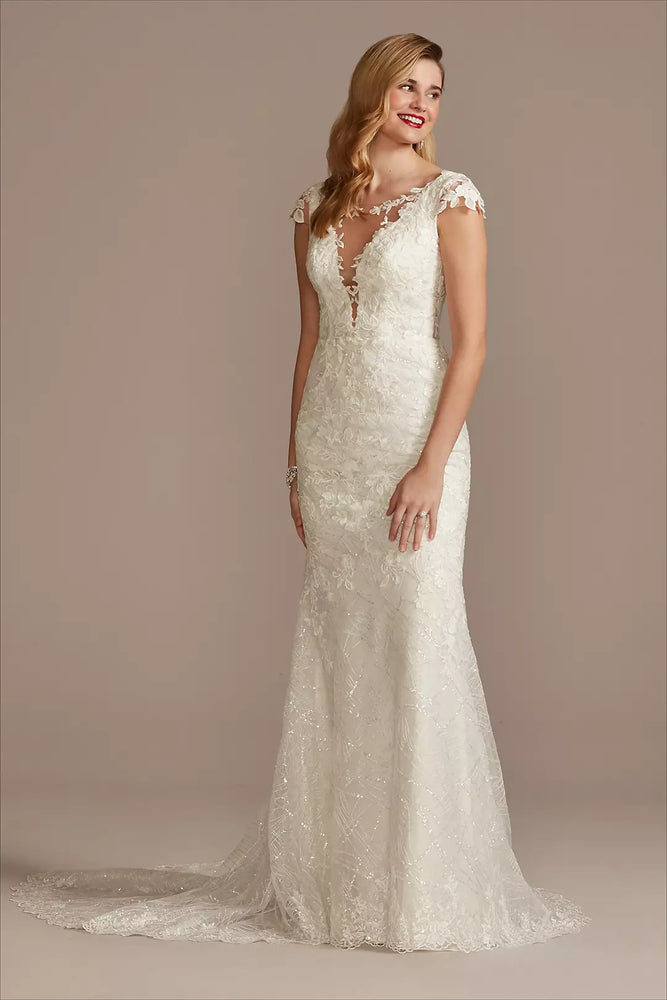 Tulle Sheath Wedding Dress with Beaded Swag Back - Ivory