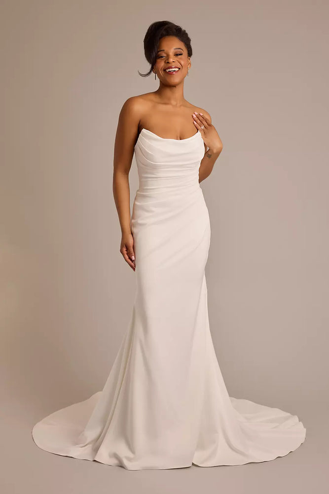 Strapless Draped Satin Mermaid Wedding Dress - Ivory