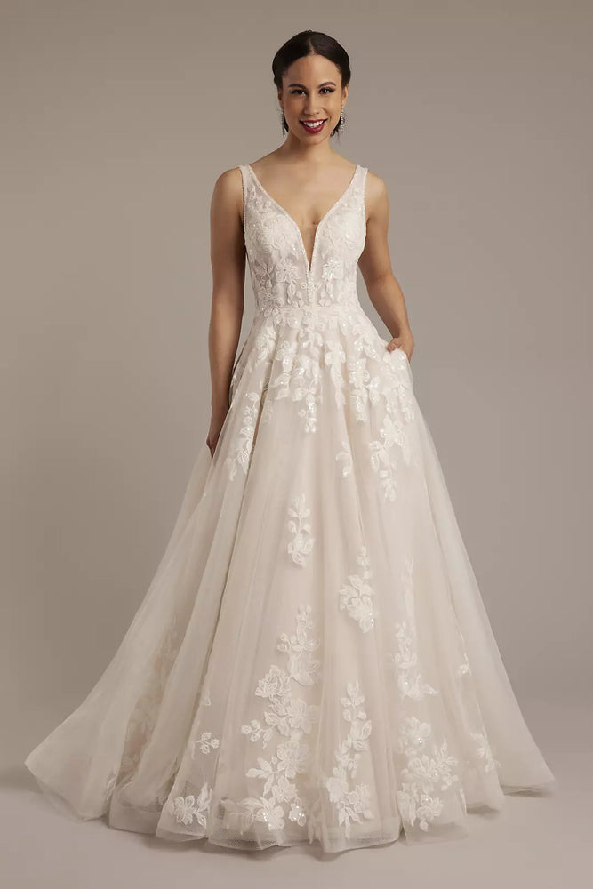 Plunging Tank Tulle Ball Gown Wedding Dress - Ivory