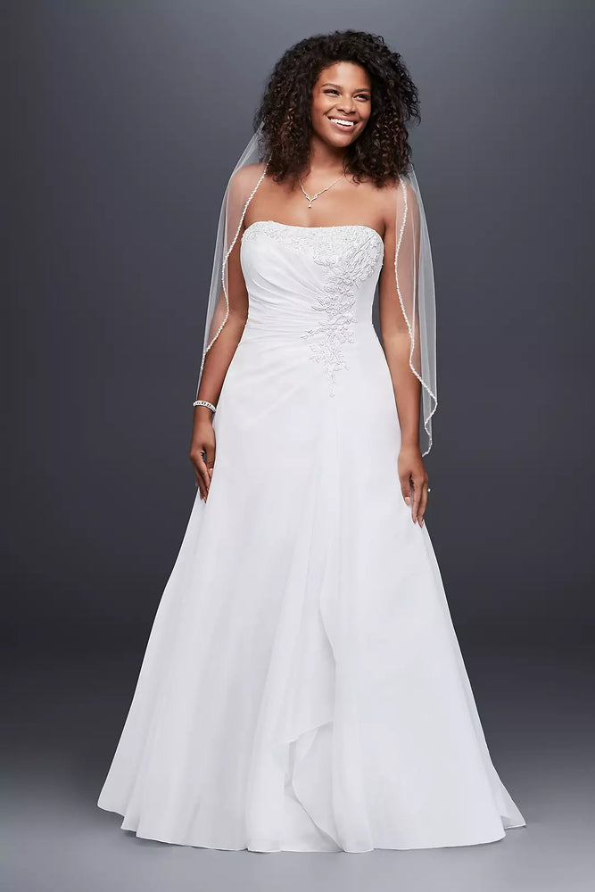 Chiffon Side Drape A-line Plus Size Wedding Dress - White