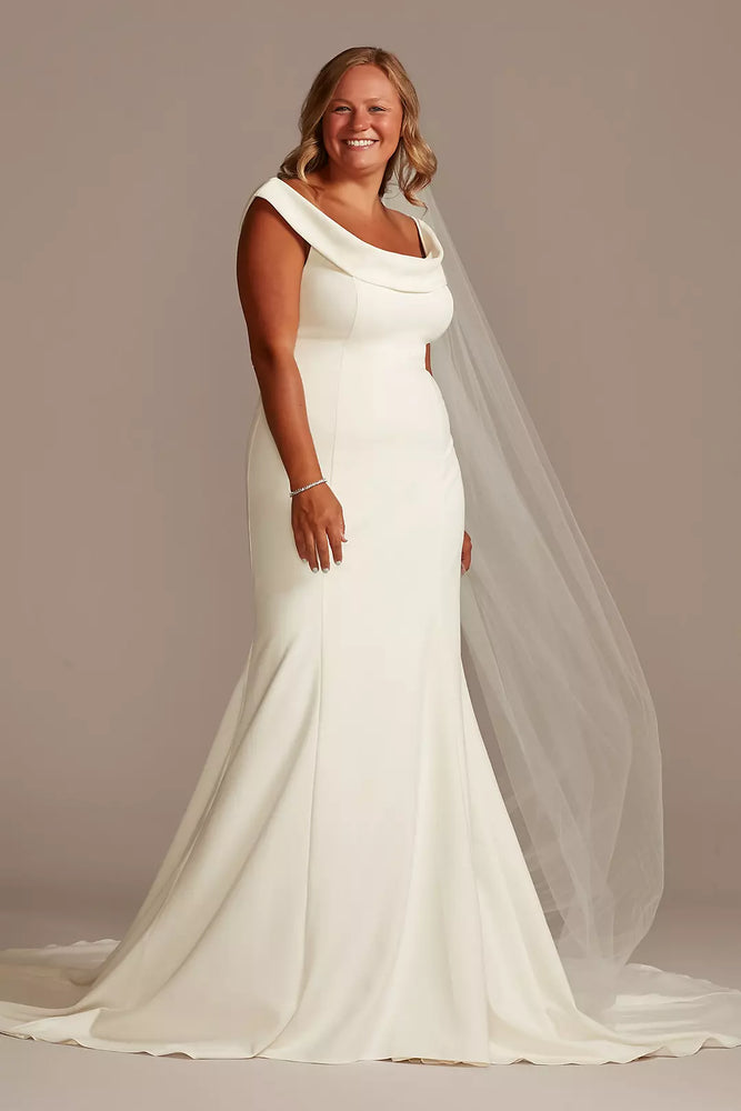 Crepe Off-the-Shoulder Plus Size Mermaid Dress - Ivory