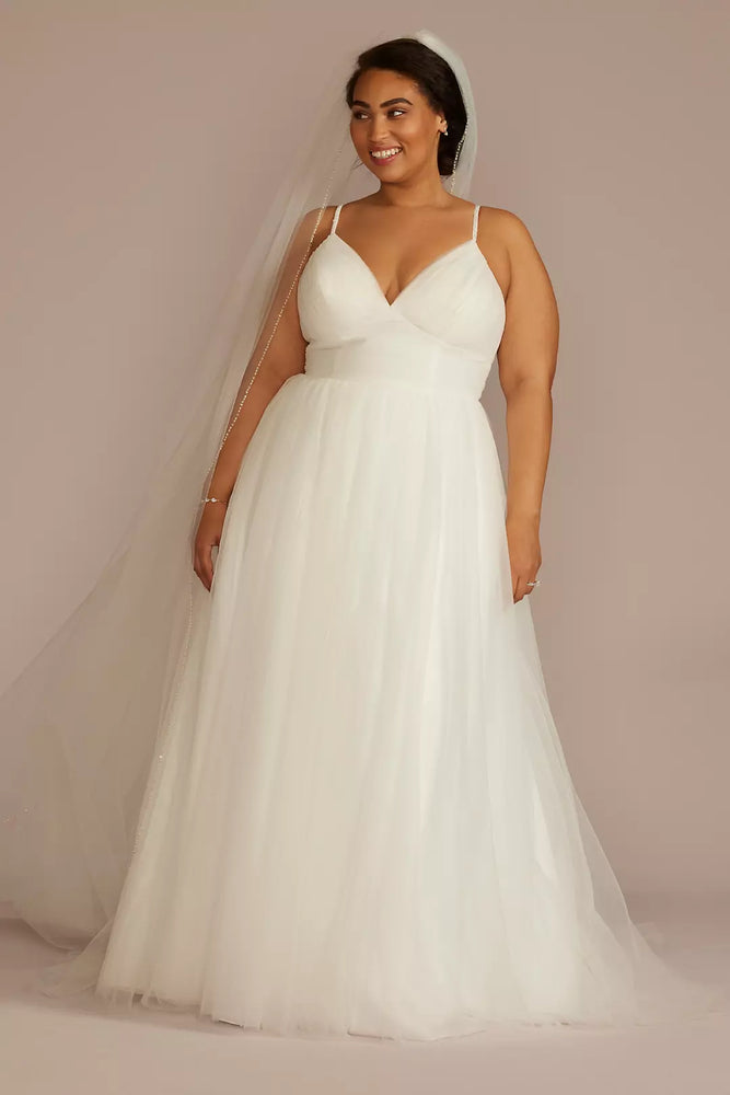 Beaded Strap Low Back Tulle A-Line Wedding Dress - Ivory