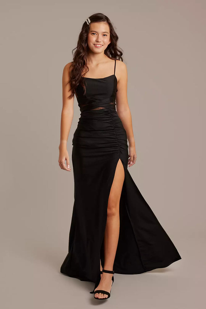 Crepe Illusion Waist Sheath Dress - Black