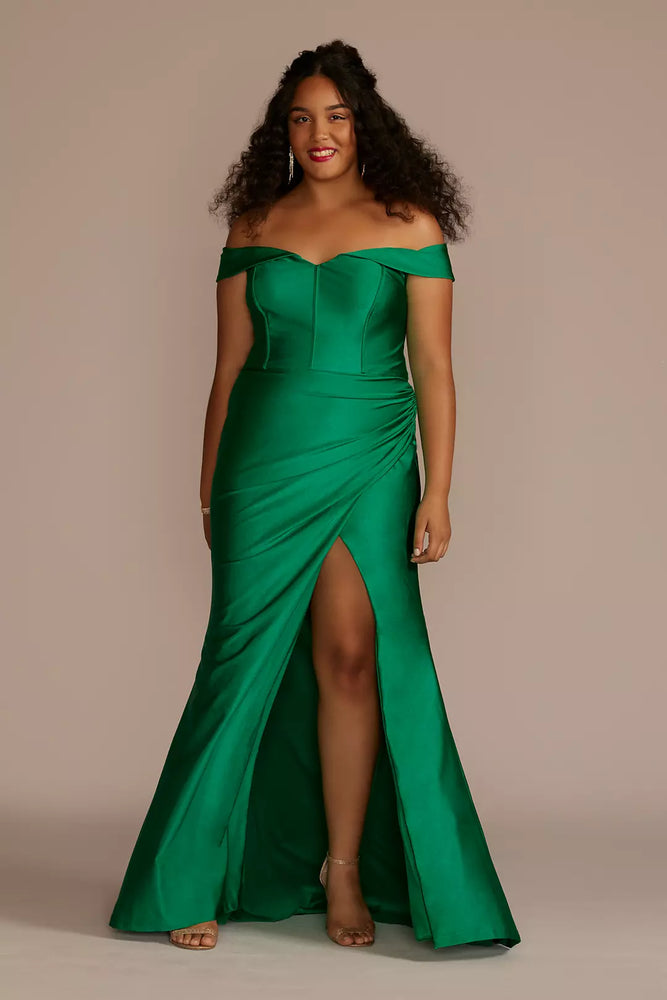 Sweetheart Off the Shoulder Stretch Satin Dress - Green