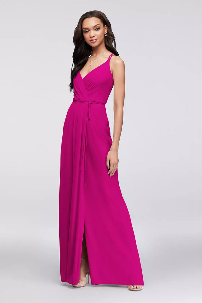 Double-Strap Georgette Wrap Dress - Pink