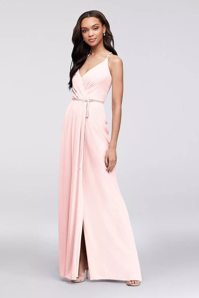 Double-Strap Georgette Wrap Dress - Pink