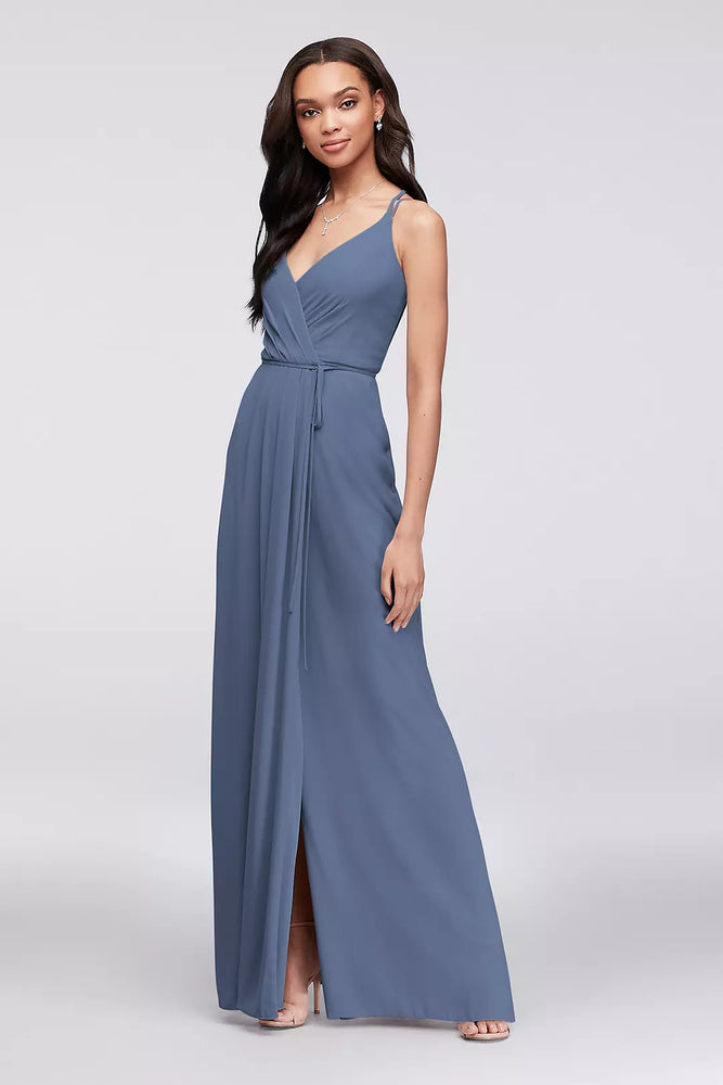 Double-Strap Georgette Wrap Dress - Blue