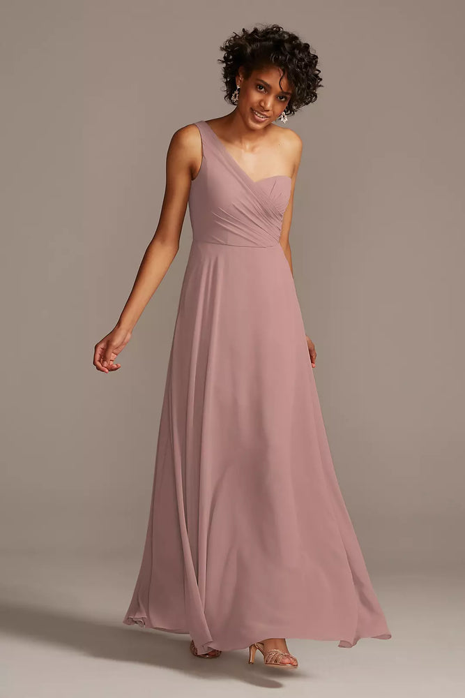 Full Skirt Dress with One Shoulder - Pink