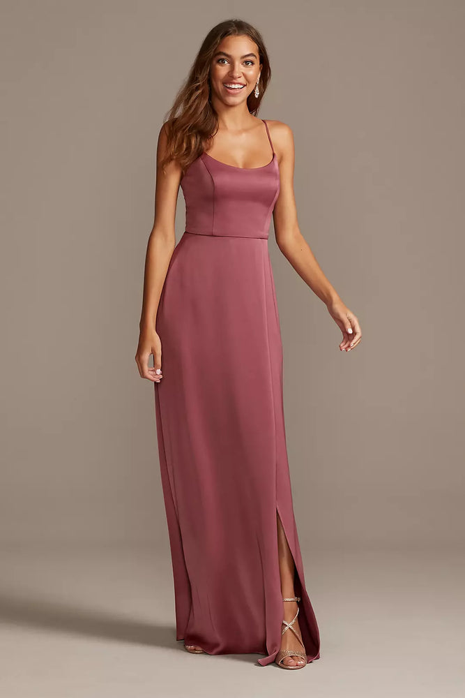 Crepe-Back Satin Spaghetti Strap Dress - Pink