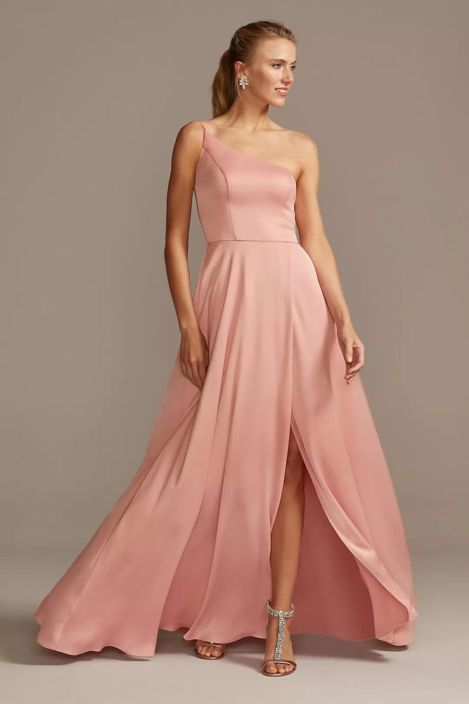 Crepe-Back Satin One-Shoulder Dress - Pink