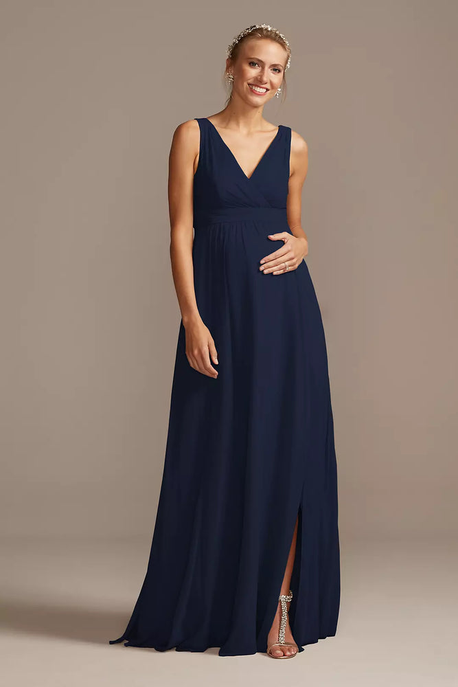 Pleated Tank Chiffon Maternity Dress - Blue