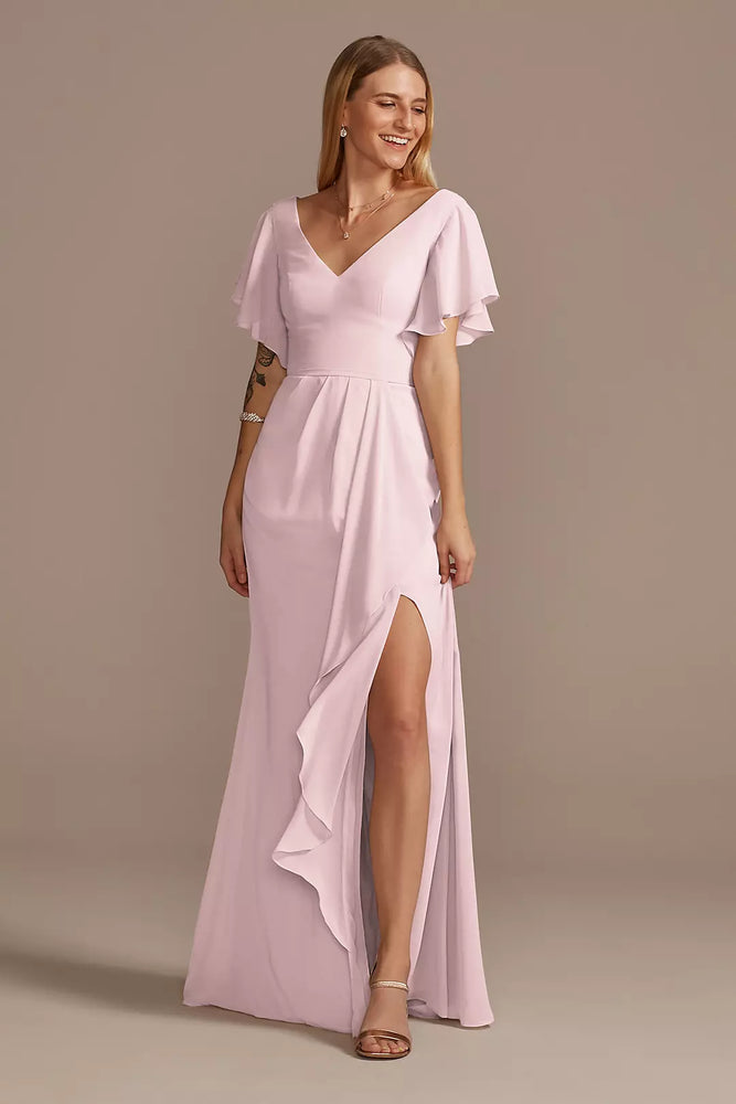 Flutter Sleeve Dress with Cascade - Pink