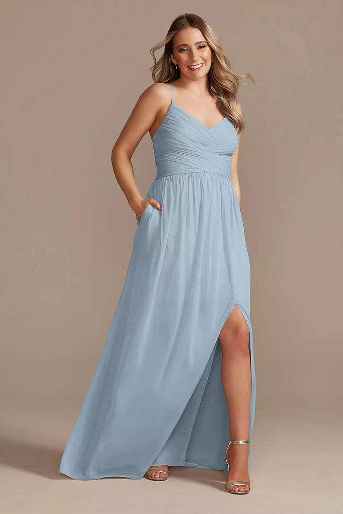 Long Mesh Dress with Lace-Up Back - Blue