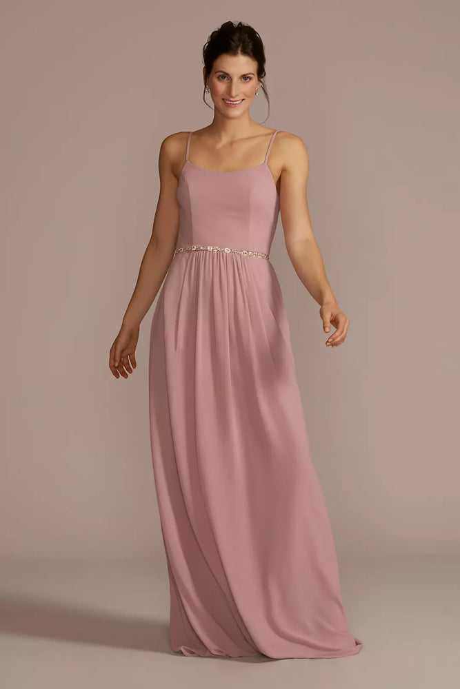 Chiffon Spaghetti Strap A-Line Dress - Pink