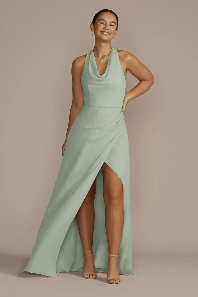 Sleeveless Crinkle Chiffon Sheath Dress - Green