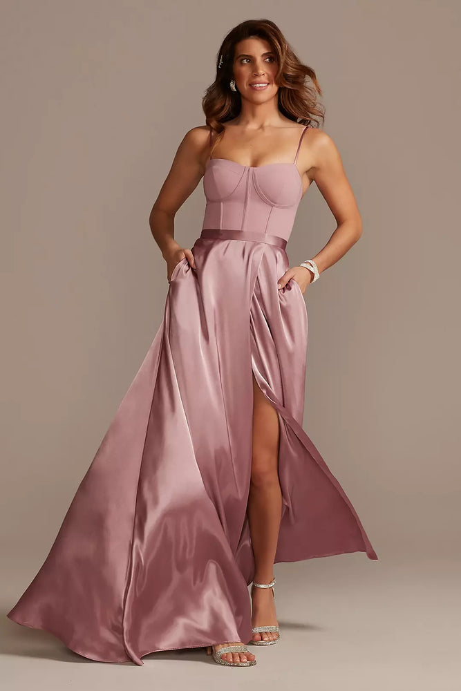 Crepe Corset Bridesmaid Dress with Charmeuse Skirt - Pink