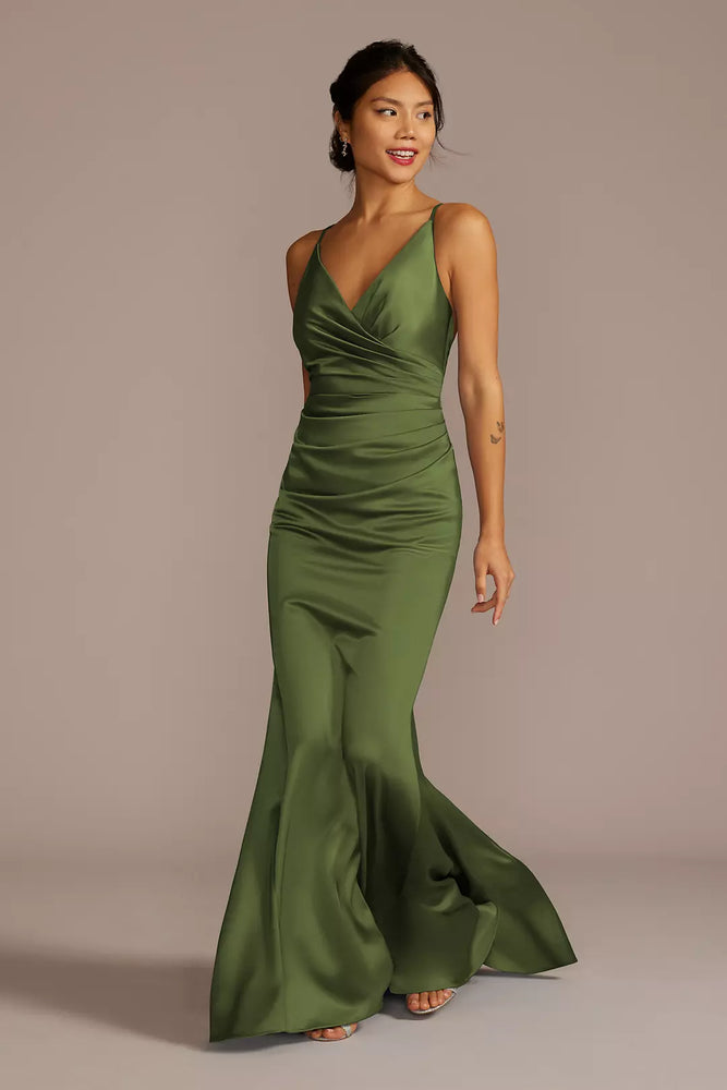 Satin Spaghetti Strap Mermaid Dress - Green