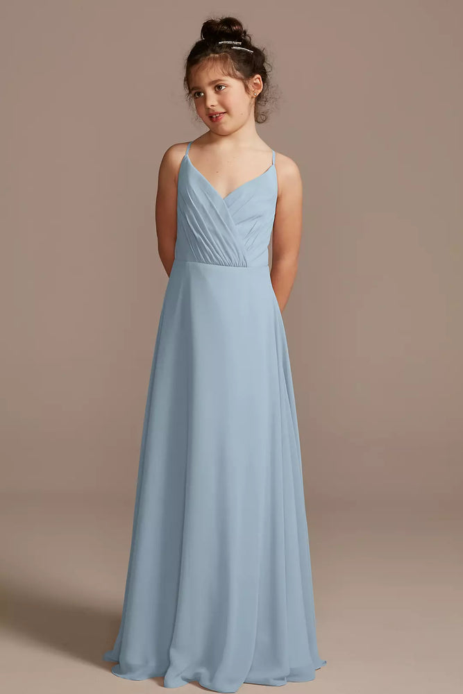 Spaghetti Strap Full Skirt Junior Bridesmaid Dress - Blue