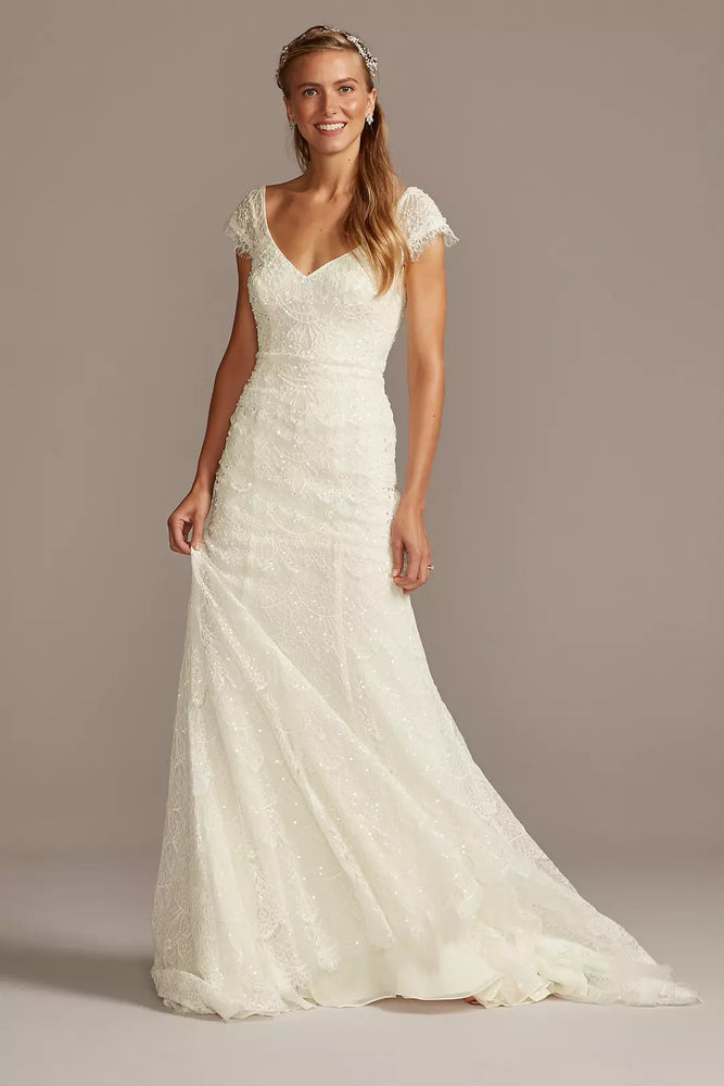 Hand Beaded Cap Sleeve Wedding Dress - Ivory