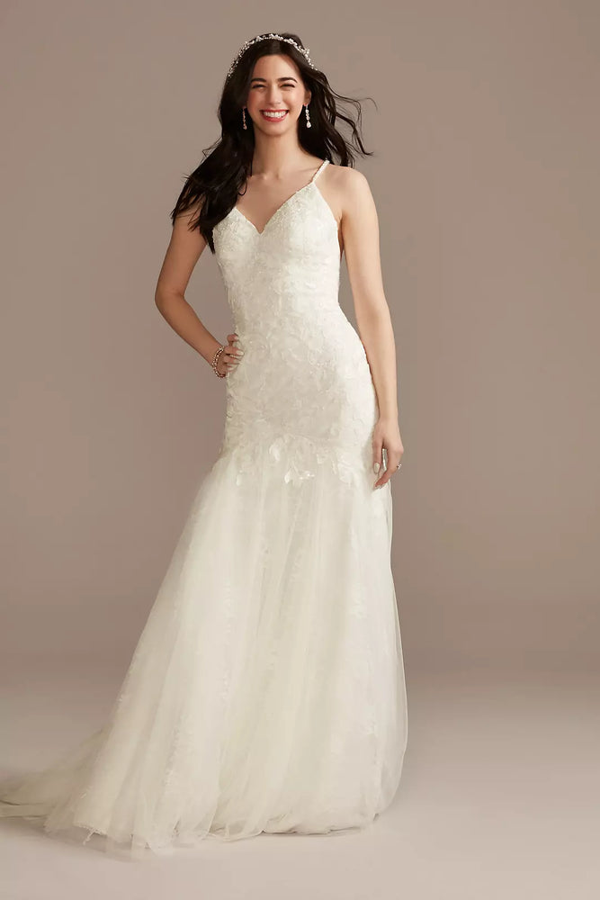 Beaded Spaghetti Strap Wedding Dress - Ivory