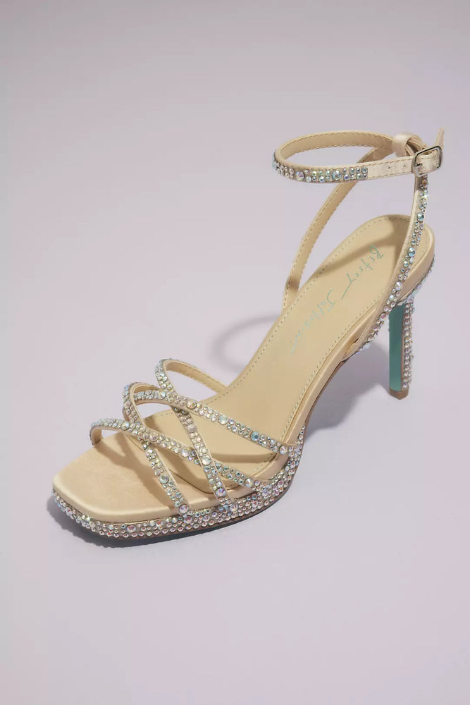 Strappy Crystal Micro-Platform Stiletto Heels - Ivory