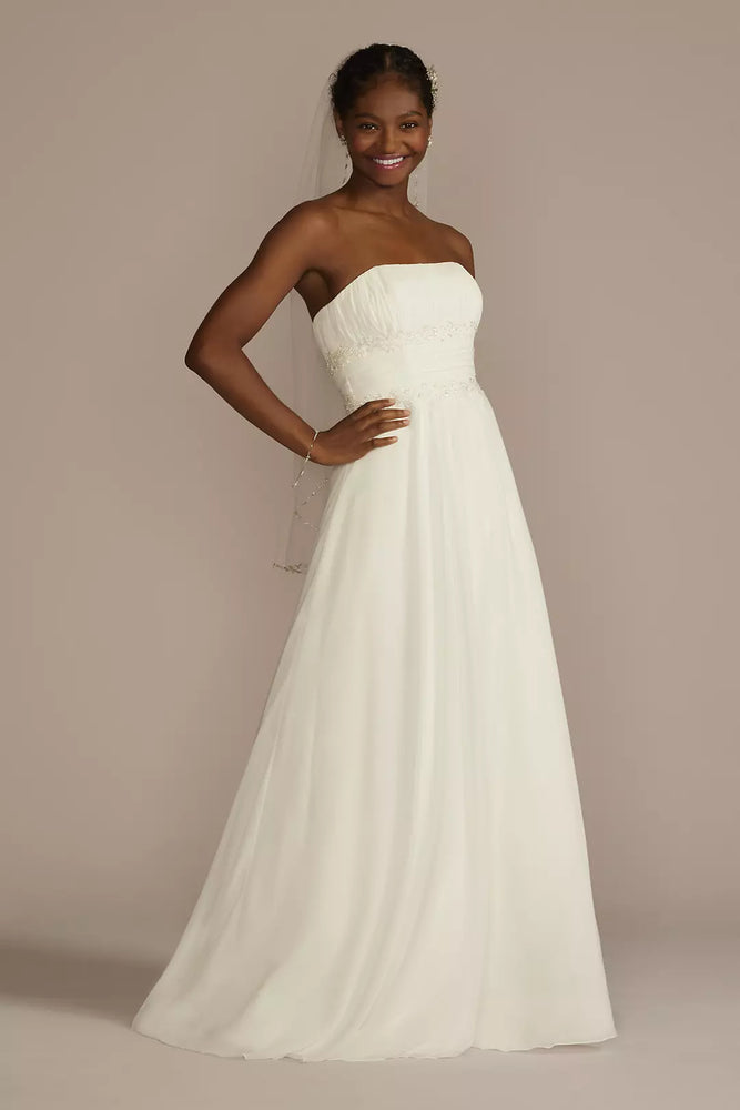 Chiffon A-line Wedding Dress with Beads - Ivory