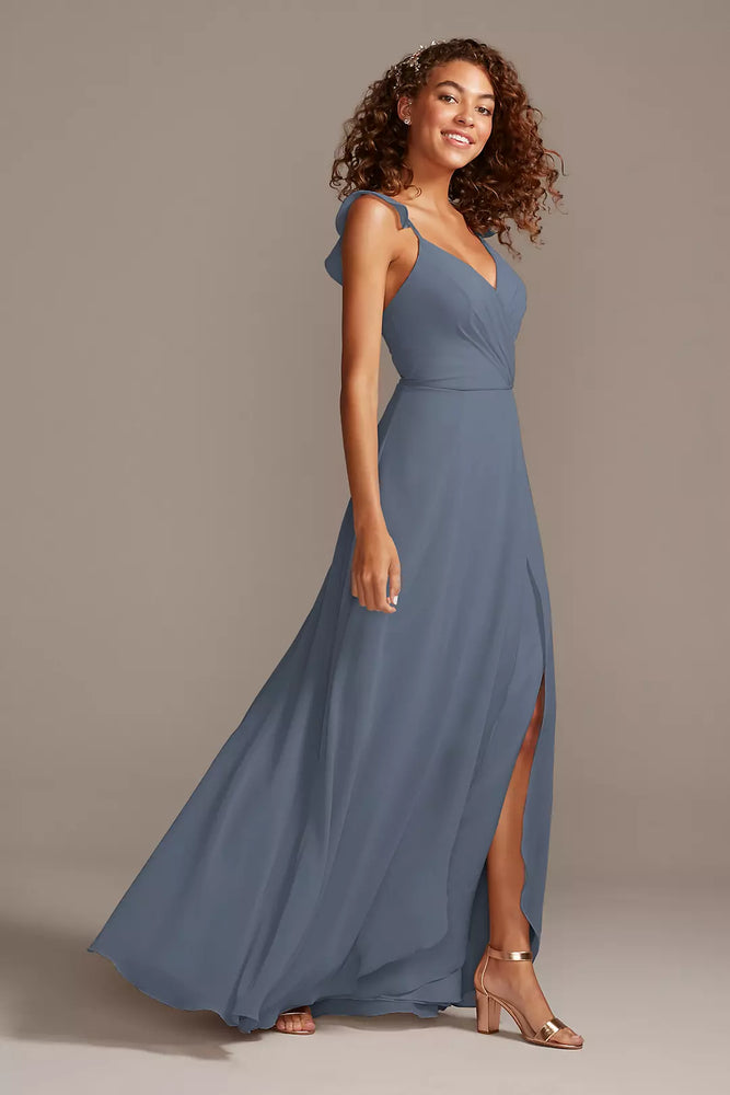 Ruffle Spaghetti Strap Chiffon Dress - Blue