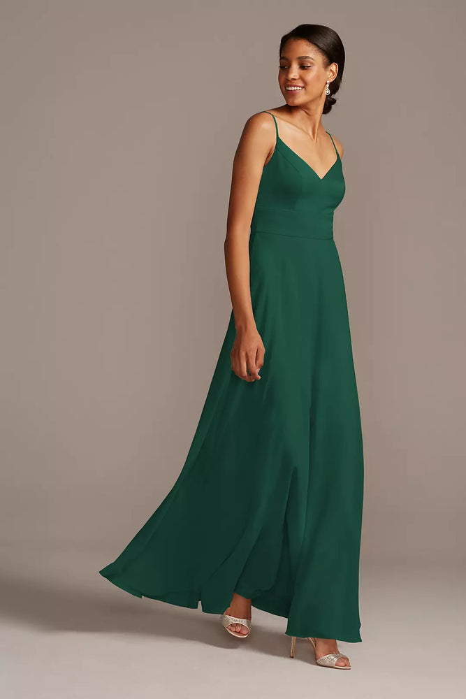 Spaghetti Strap Crepe-Back Satin Dress - Green