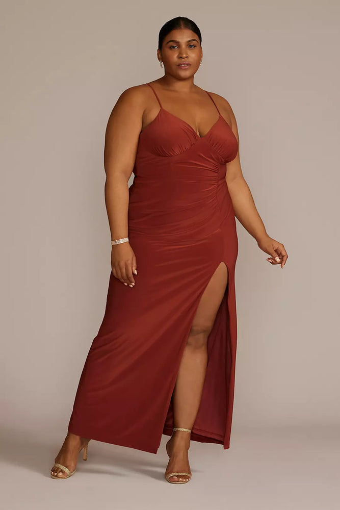 Plus Size Ruched Stretch Jersey Dress - Orange