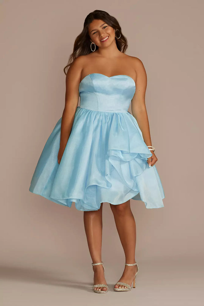 Strapless Sweetheart Damas Organza Ruffle Dress - Blue