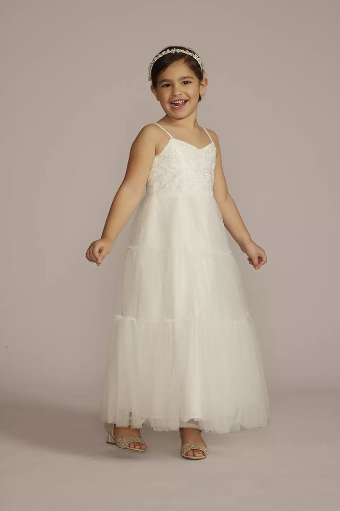 Lace and Tulle Spaghetti Strap Flower Girl Dress - Ivory