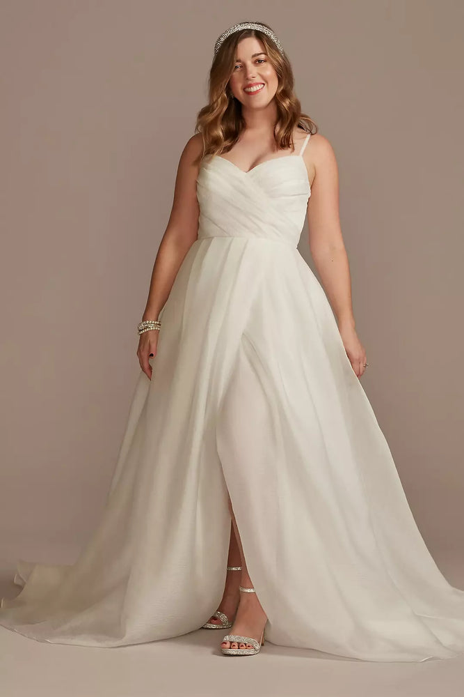 Pleated Organza A-Line Wedding Dress with Slit - Ivory