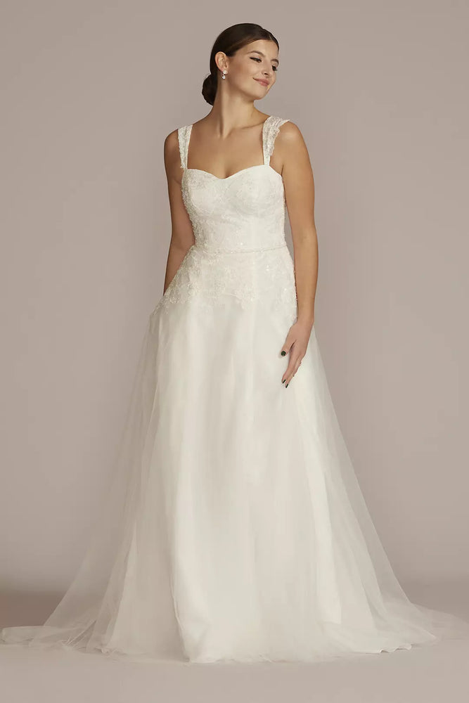 Lace Tank Sleeve A-Line Wedding Gown - Ivory