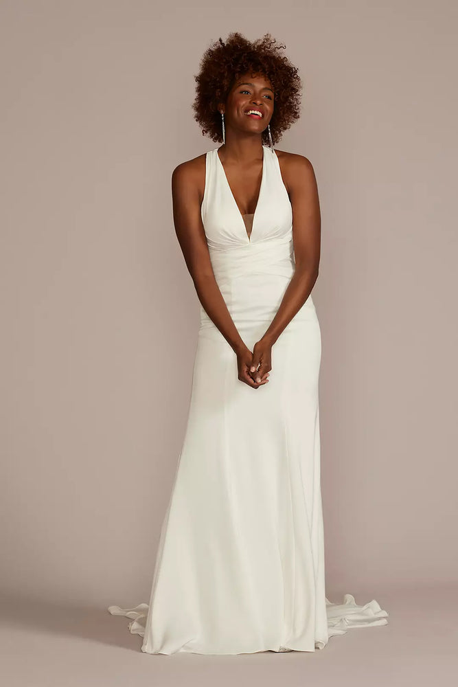 Crepe Back Satin Sheath Wedding Dress - Ivory