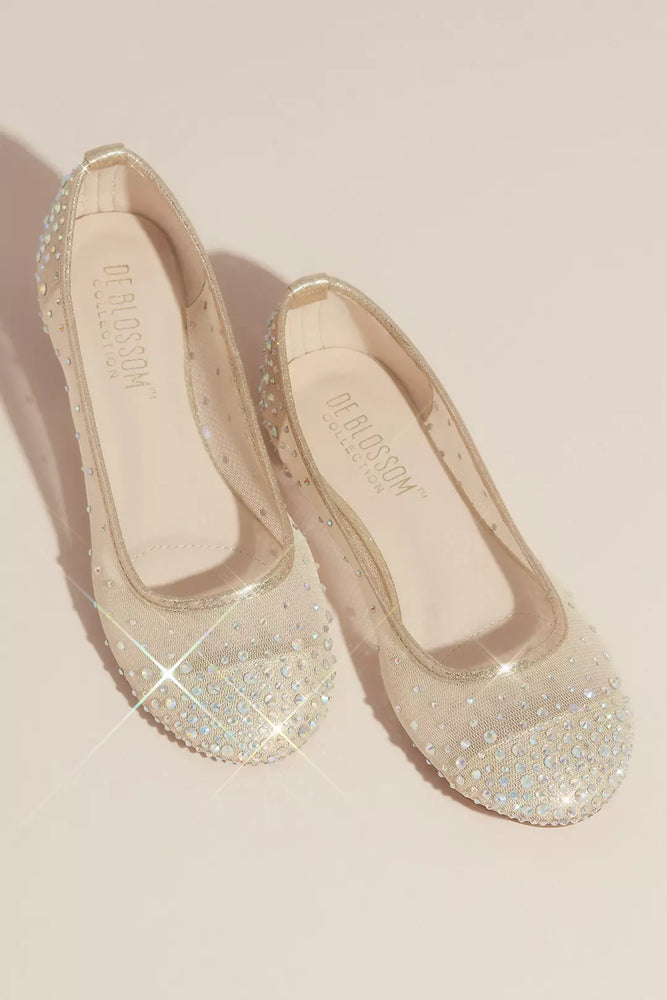 Illusion Toe Cap Crystal Embellished Ballet Flats - Beige