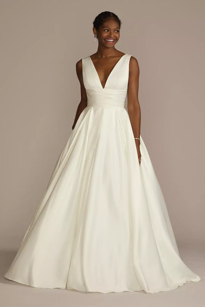 Cummerbund Satin Ball Gown Wedding Dress - Ivory