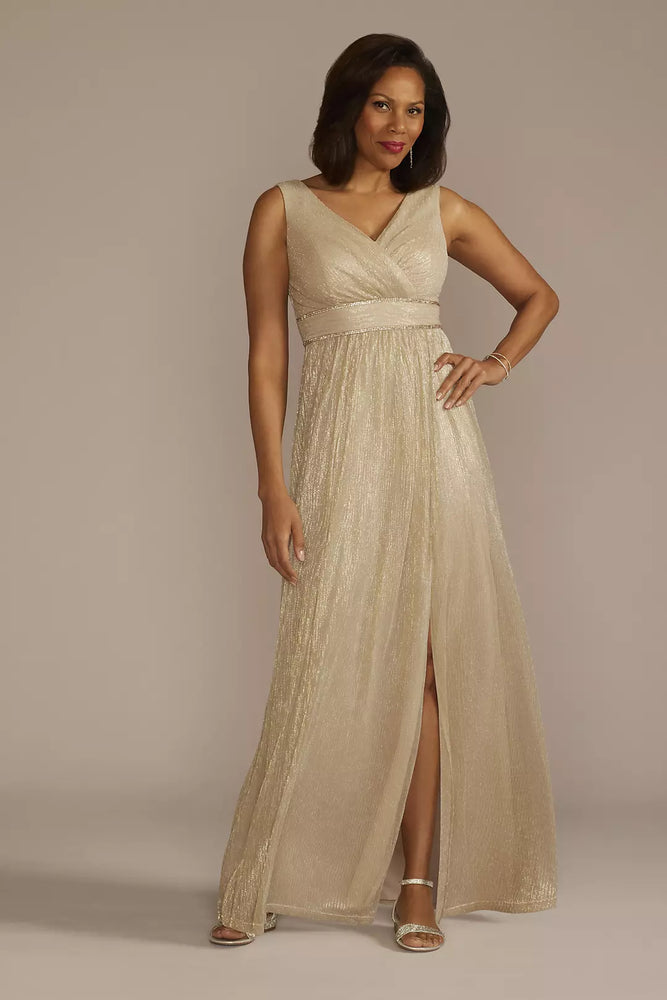 Metallic Glitter Knit Tank A-Line Dress with Slit - Ivory